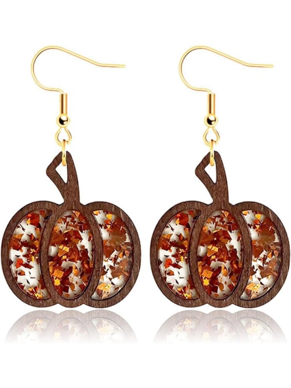 Women's Orange Fragments Lightweight Pumpkin Glitter Halloween Drop Earrings
